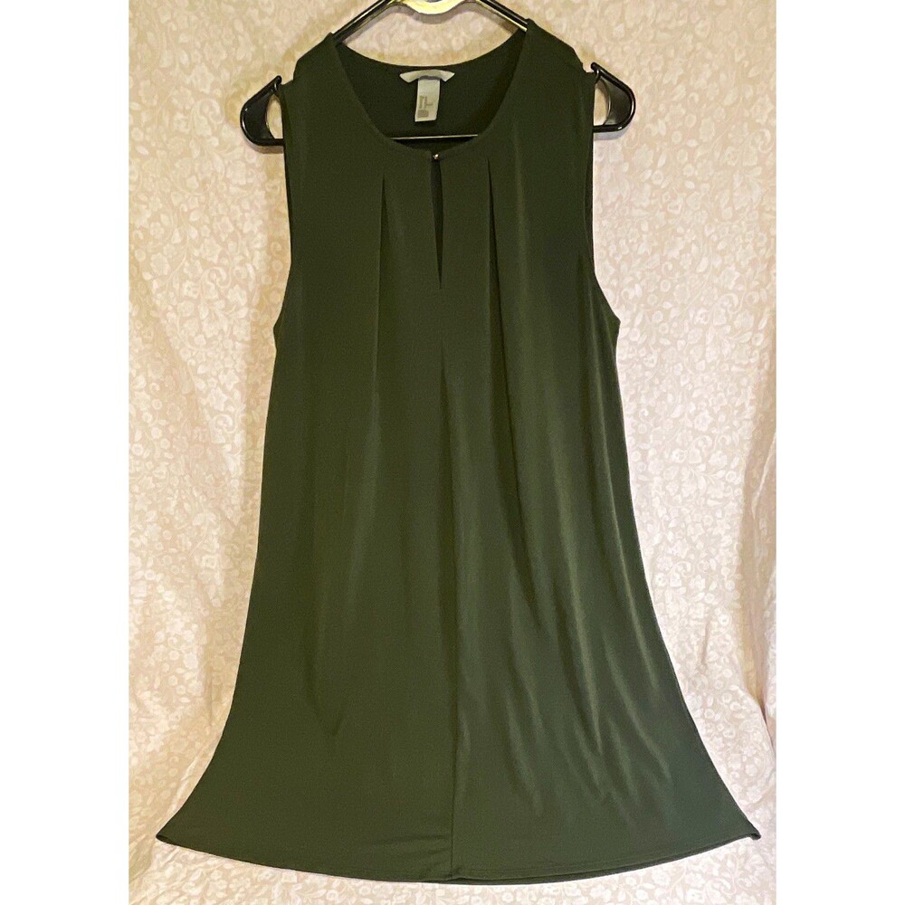 H&M Green Solid Chiffon Pleated Round Neck Sleeveless Blouse Womens M